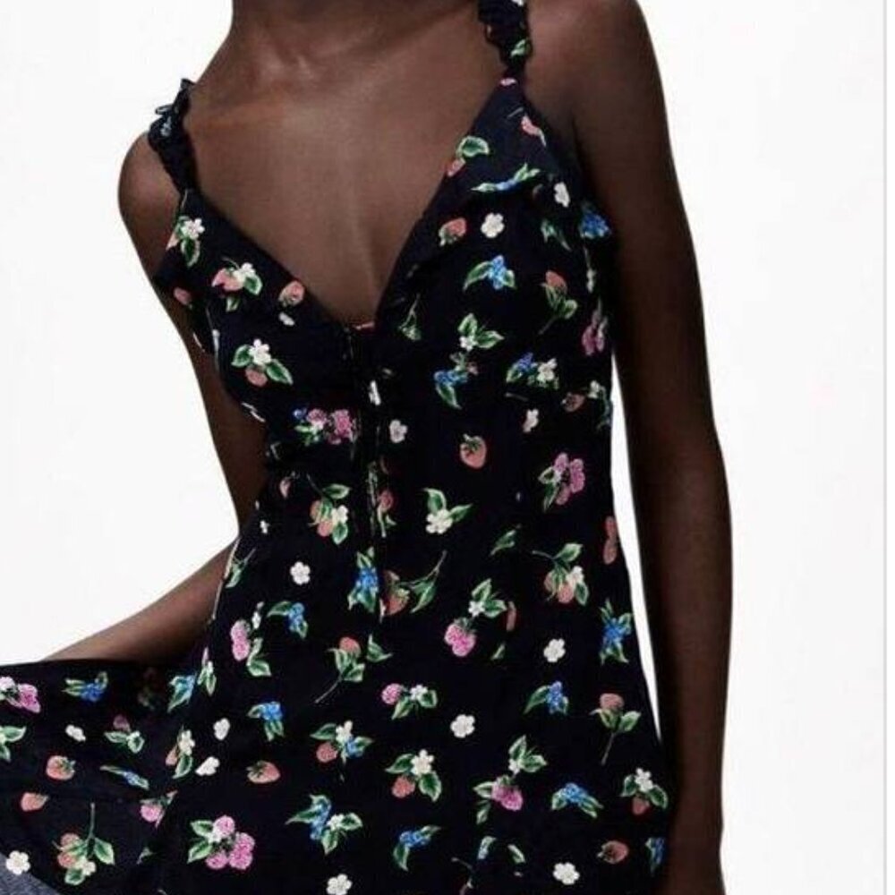 ZARA Women’s Floral Dress Black Size M - Picture 2 of 3